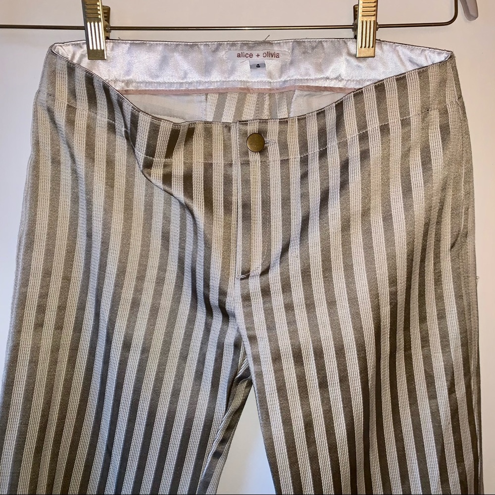 Alice + Olivia wide leg split tan striped pants